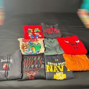 Lot of 8 Graphic Hoodies and Jackets - Assorted Brands